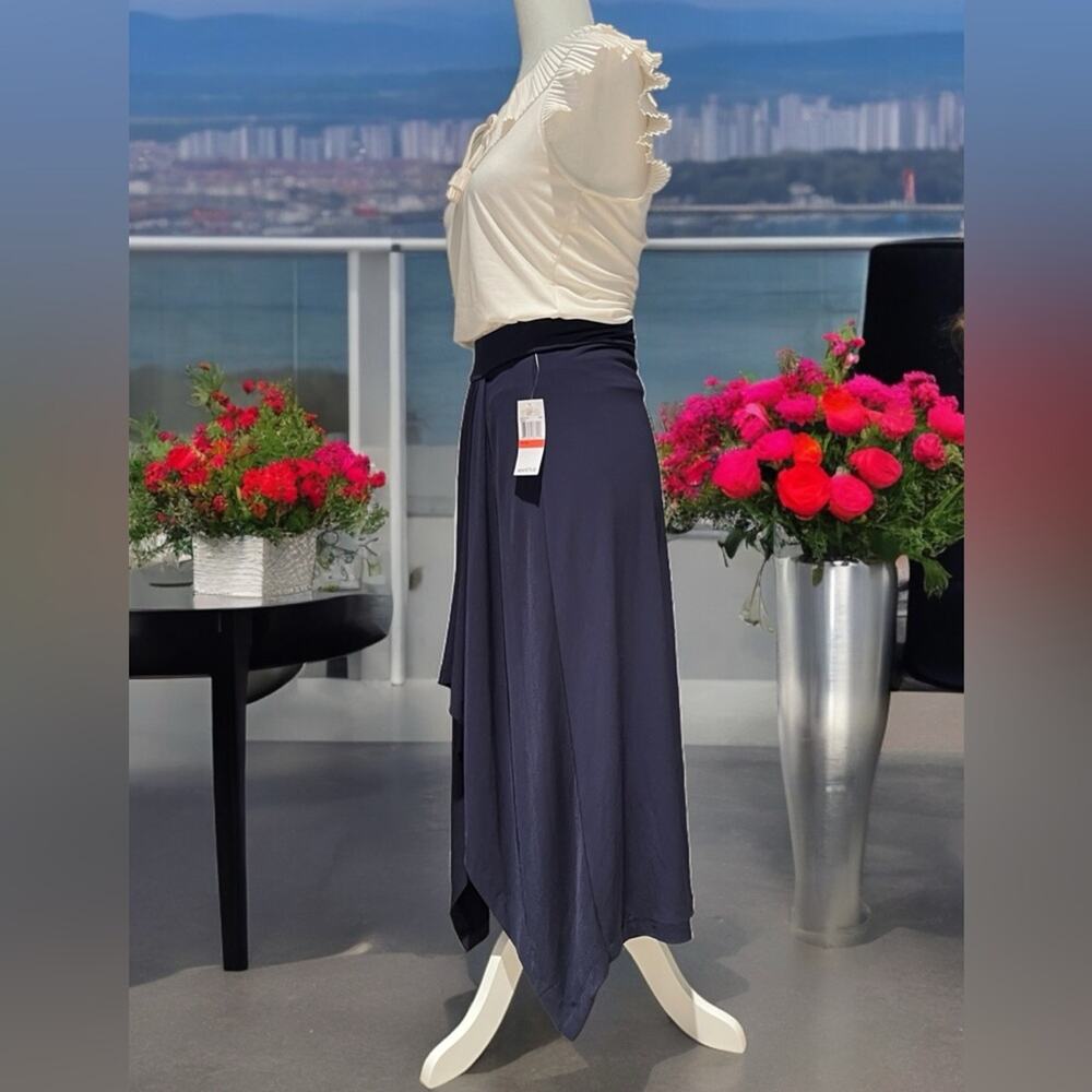NEW Michael Kors Hi Low Asymmetrical Gathered Waterfall Jersey Skirt Navy XS NWT - Picture 5 of 16